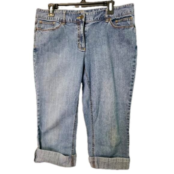 Ladies Villager Faded Distressed Jean Capri Cropped Cuffed Liz Claiborne Size 12 - Picture 3 of 9